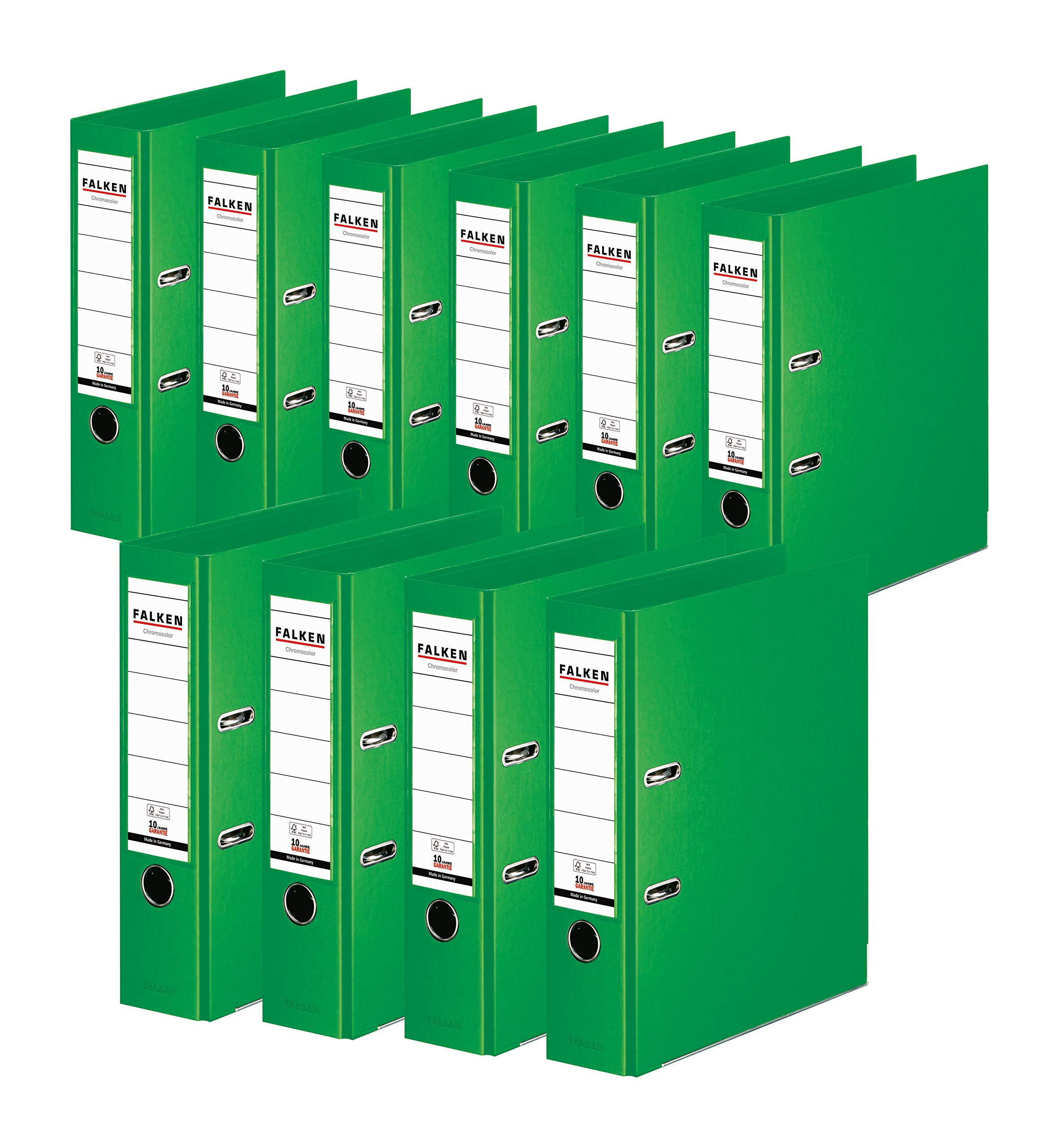Original Falken 10-pack Chromocolor premium folders. Made in Germany. Plastic cover outside and inside 8 cm wide DIN A4 pastel colour light green Ring binder File folder Letter file Office folder