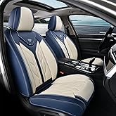 Coverado Car Seat Covers Front Seats Only, Leather Car Seat Protectors, Waterproof Seat Covers for Cars Auto Car Accessories Fit for Most Sedans SUV Pick-up Truck(Blue&Beige)