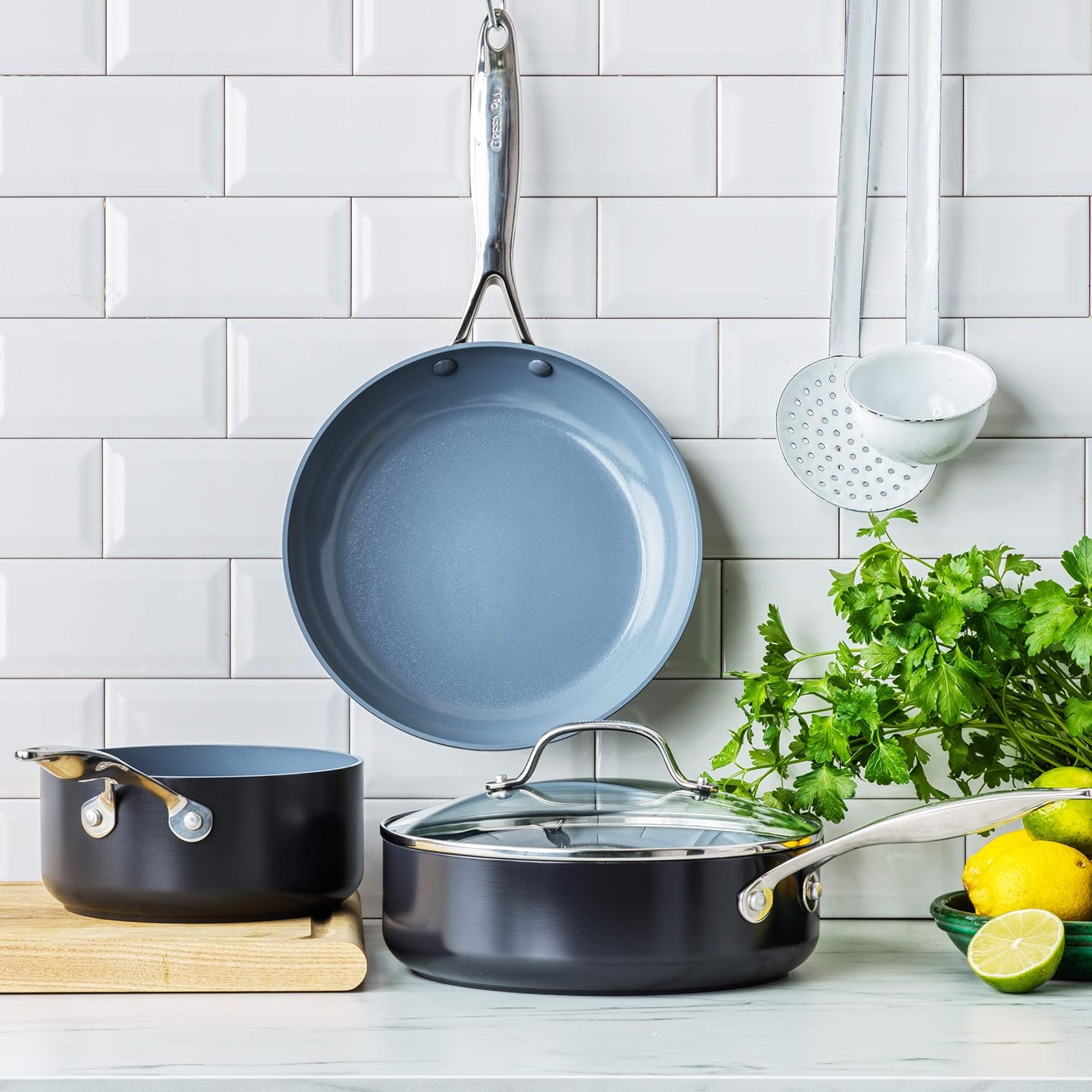 GreenPan Valencia Pro Hard Anodized Induction Safe Healthy Ceramic Nonstick Gray Cookware Pots and Pans Set, 4-Piece: Kitchen & Dining