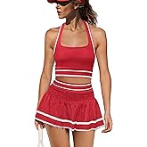 Yanekop Womens Tennis Skirt Set 2 Piece Workout Sets Golf Outfits Athletic Sets Cropped Tank Top and Skort with Shorts