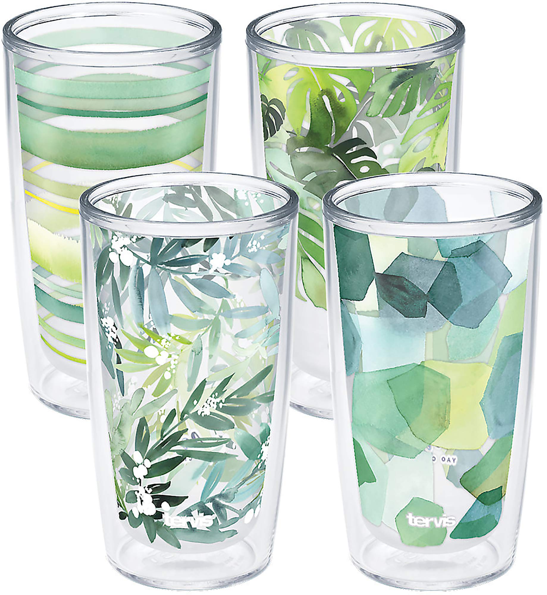 Tervis Yao Cheng Green Crystal Made in USA Double Walled Insulated Tumbler Travel Cup Keeps Drinks Cold & Hot, 16oz 4pk, Green Collection Image
