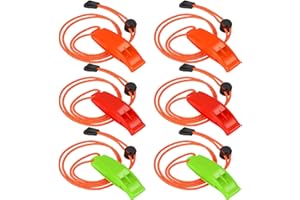 JULBEAR 6PCS Safety Survival Whistles with Adjustable Reflective Lanyard Emergency Plastic Whistle Marine Whistle