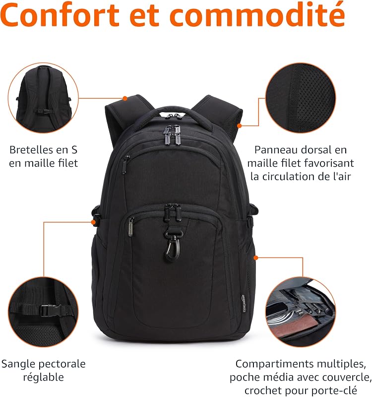 Sac à dos de voyage pour ordinateur portable 17", Noir