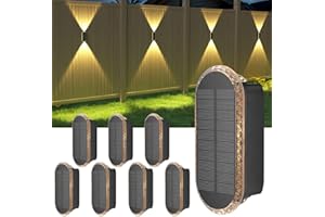 Ellasay 8 Pack Fence Lights Solar Powered, Up and Down Focus LED Solar Wall Lights Outdoor, IP67 Waterproof Solar Lights for Outside Patio, Backyard,Porch,Railing,3 Color Modes