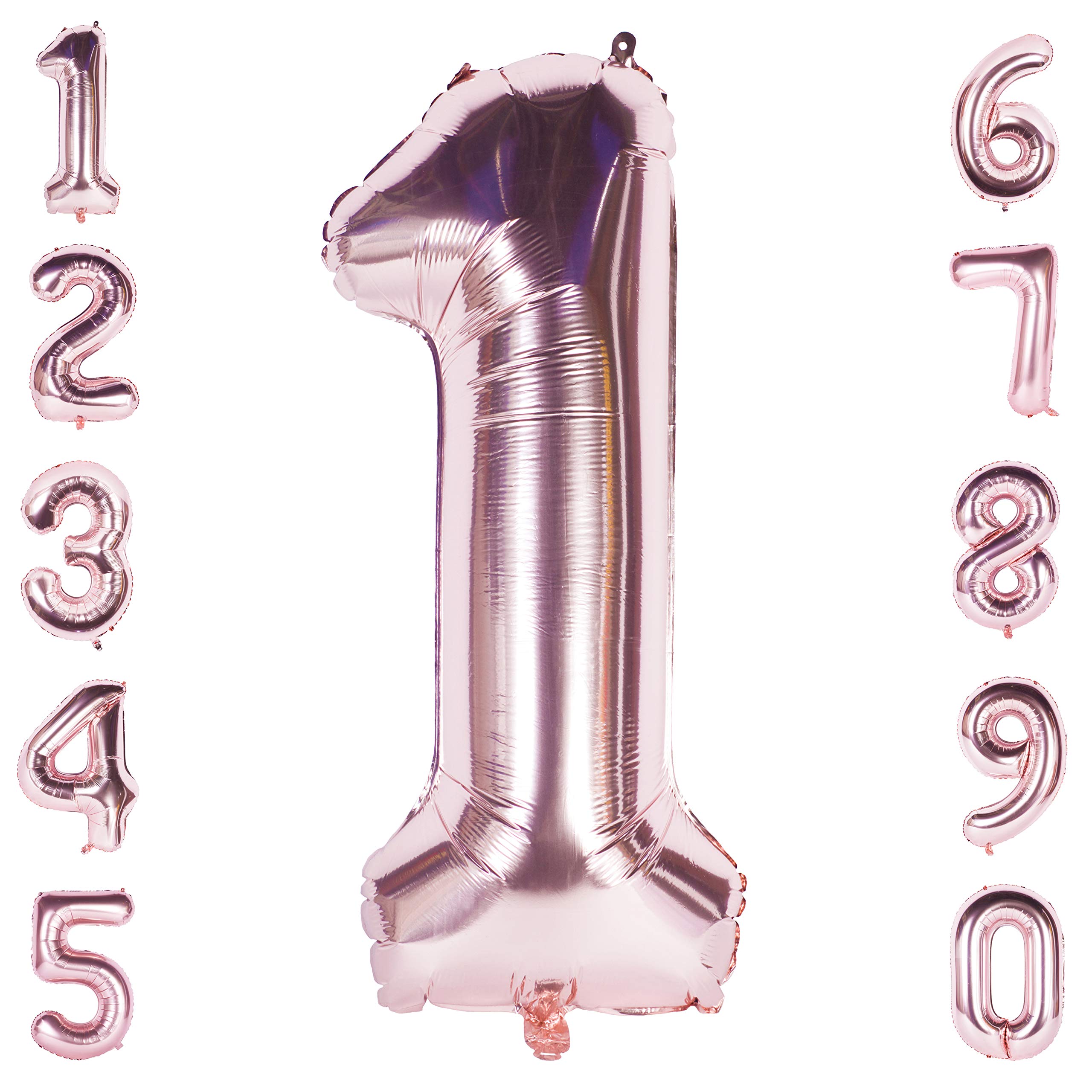 Rose Gold 1 Balloon 40 Inch Giant Helium Foil Number 0 to 9 Rose Gold Balloon Birthday Wedding Party Digital Decorations Number 1