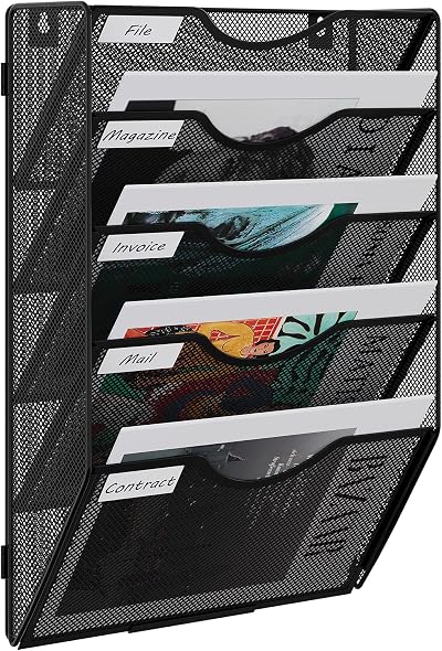EasyPAG 5 Tier A4 Mesh In Tray Wall Pocket File Holder Black