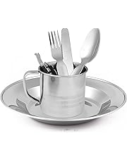 Outdoor freakz – Vajilla de acero inoxidable: Plato + taza + Cubiertos + botellas