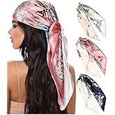 AWAYTR 35” Large Square Satin Head Scarf - 3Pcs Satin Hair Scarves Silk Bandana Scarf Headscarf Silk Feeling Scarf for Women