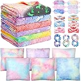 36 Pcs Sleepover Party Supplies for Girls Sets, 6 Glow in The Dark Blanket 6 Pillow with Pillow Core 6 Coral Fleece Headband 6 Plush Eye Mask Covers 6 Scrunchies for Slumber Sleepover Party Gifts Bulk