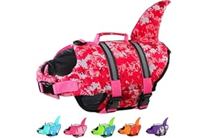 Doglay Dog Life Vest, Ripstop Cute Shark Dog Life Jacket with Superior Buoyancy and Rescue Handle, Adjustable Dog Life Vests for Boating Swimming, Pet Flotation Vest for Small Medium Large Dogs
