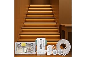 BlueDate Intelligent Motion Triggered LED Stair Lighting Kit, 60 Inches Long Cuttable LED Strip Light for Indoor Stair Lights (Warm White 3000K, 10-15 Stairs)