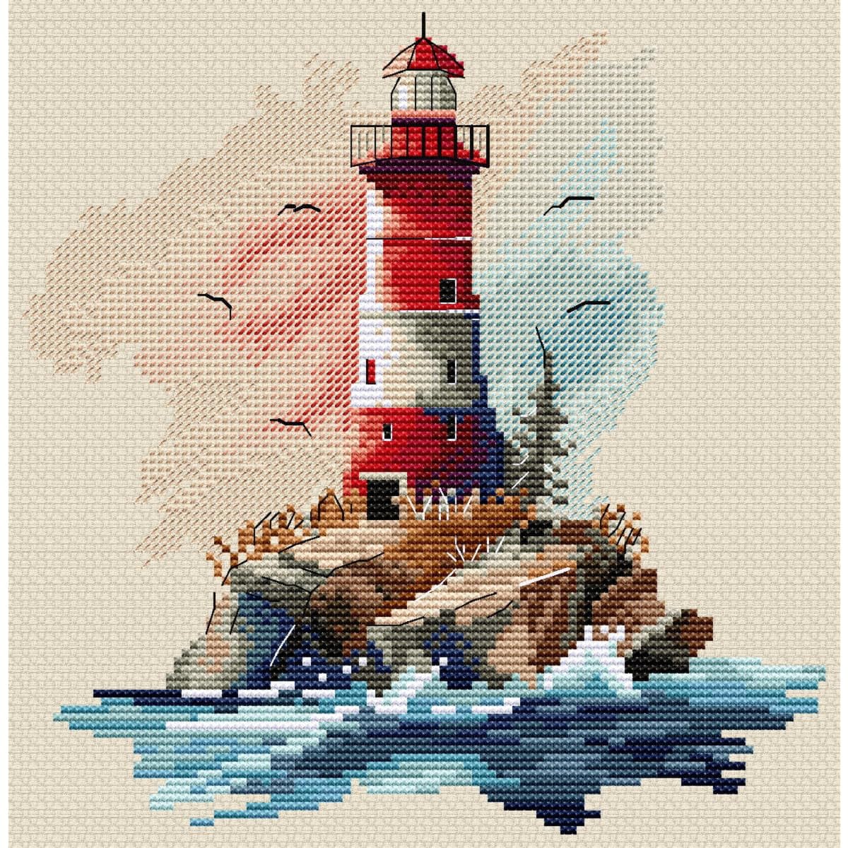 HobbyJobby Cross Stitch Kit Summer Lighthouse, Counted Cross Stitch Kit for Adults, Needlecraft and Embroidery Kit