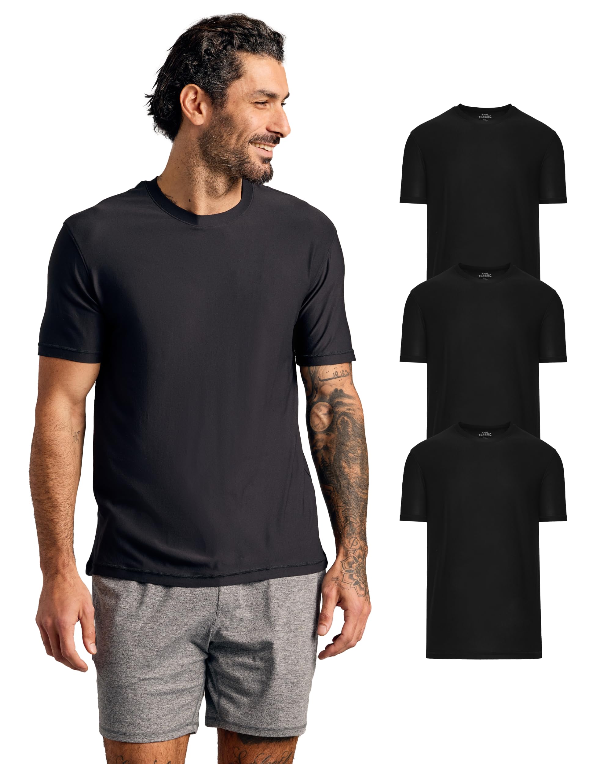 Photo 1 of True Classic Workout Shirts for Men – Mens Shirts & Muscle Shirt for Men, Gym Shirts, Tank Tops Men and Athletic Base Layer, Quick-Dry Mens Workout Shirt, Pack of 3, Black, S