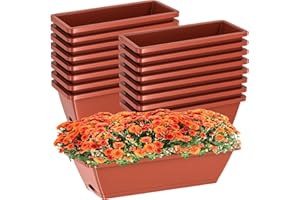 TECTSIA 16 Pcs Rectangle Window Boxes Planters, 17 Inches Long Window Sill Planter Box Outdoor, Plastic Rectangular Window Flower Herb Pots Indoor with Drainage Holes and Trays for Garden Windowsill