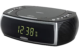 Jensen Modern Home CD Tabletop Stereo Clock Digital AM/FM Radio CD Player Dual Alarm Clock Stereo CD Top-Loading Disc Player | USB Charging Port DV 5V 800mA | Headphone Jack | 0.9 Display Green LED