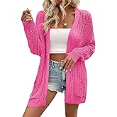 SECRETEYARD Womens Crochet Cardigan Sweater Lightweight Rib Knit Open Front Sweater Coats Cover Up