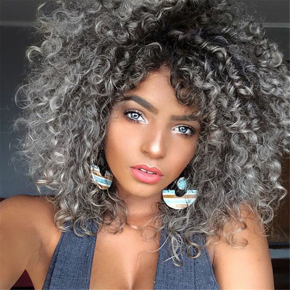 Amazon Com Women S Kinky Curly Natural Black Grey Ombre Hair Heat