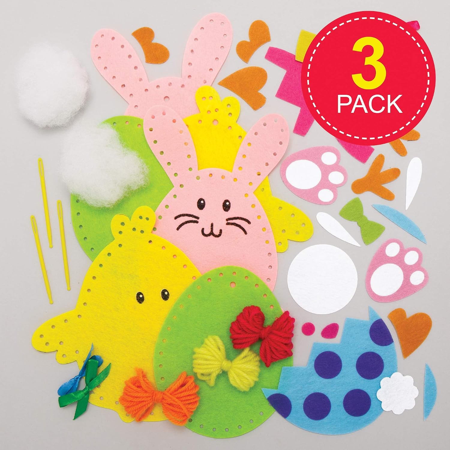 Baker Ross Easter Sewing Decorations - Pack of 3, Sewing Kits for Kids (AX798), Assorted, 20 cm x 26 cm x 5 cm - Image 3
