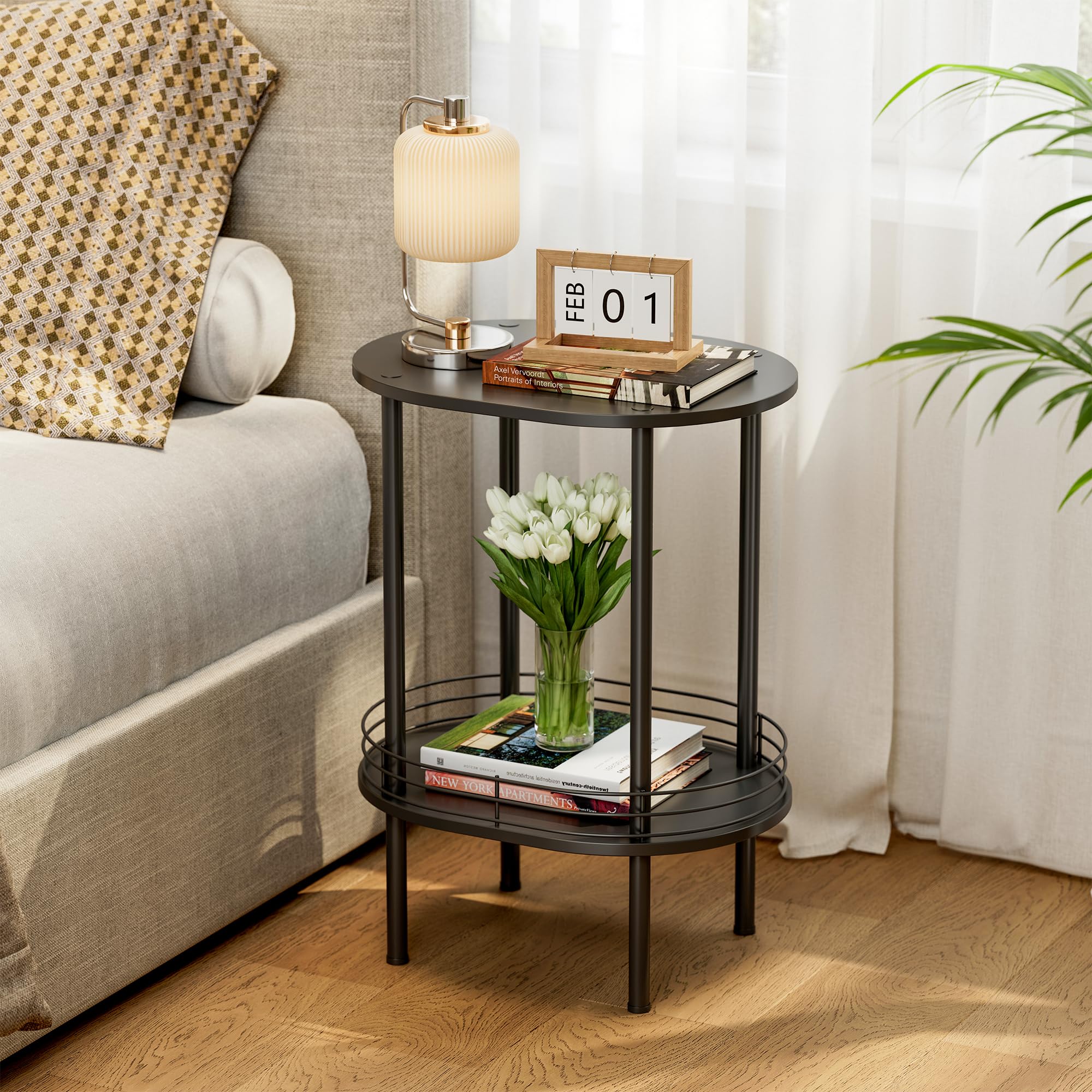 Photo 1 of DGSANDGO Small Round Side Table,Bedside Table with Storage, Morden Round Nightstand, Samll Side Table for Living Room?Bathroom?Bedroom, Nursery, Laundry, Black