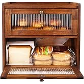 Alpeir Bread Box for Kitchen Countertop, Double Layer Large Breadbox, Brown | Food-Safe Pine Wood, Double Rear Vents, Homemad