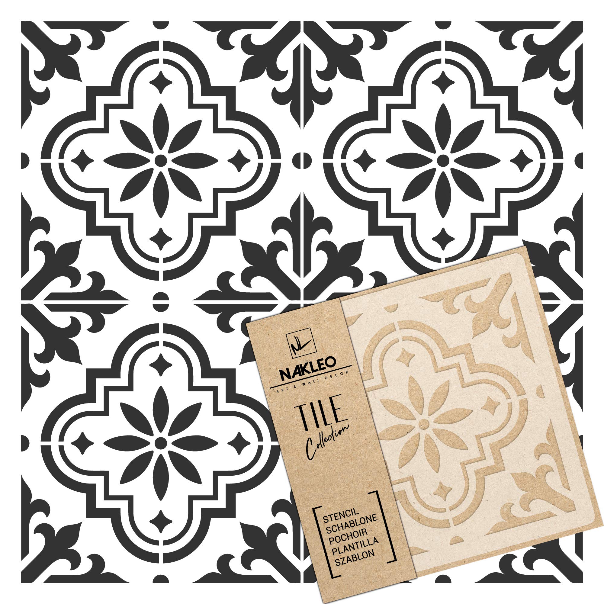 NAKLEO Tile Painting Stencil 25x25 cm, Valetta Spanish Moorish Flower Moroccan, Plastic Reusable Template, Home Decor Craft DIY, Floor Concrete Patio Wall - Terracotta