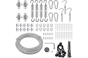 Unicaravan Shade Sail Hardware Kit 6 inch with 65.5FT 1/8" Wire Rope Kit for Triangle Rectangle Sun Shade Sail Outdoor Installation turnbuckles for Cables Wire for Outdoor,Garden,Kitchen,Craft,123PCS