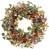 22 in Fall Wreath for Front Door with Orange Berry Eucalyptus Décor