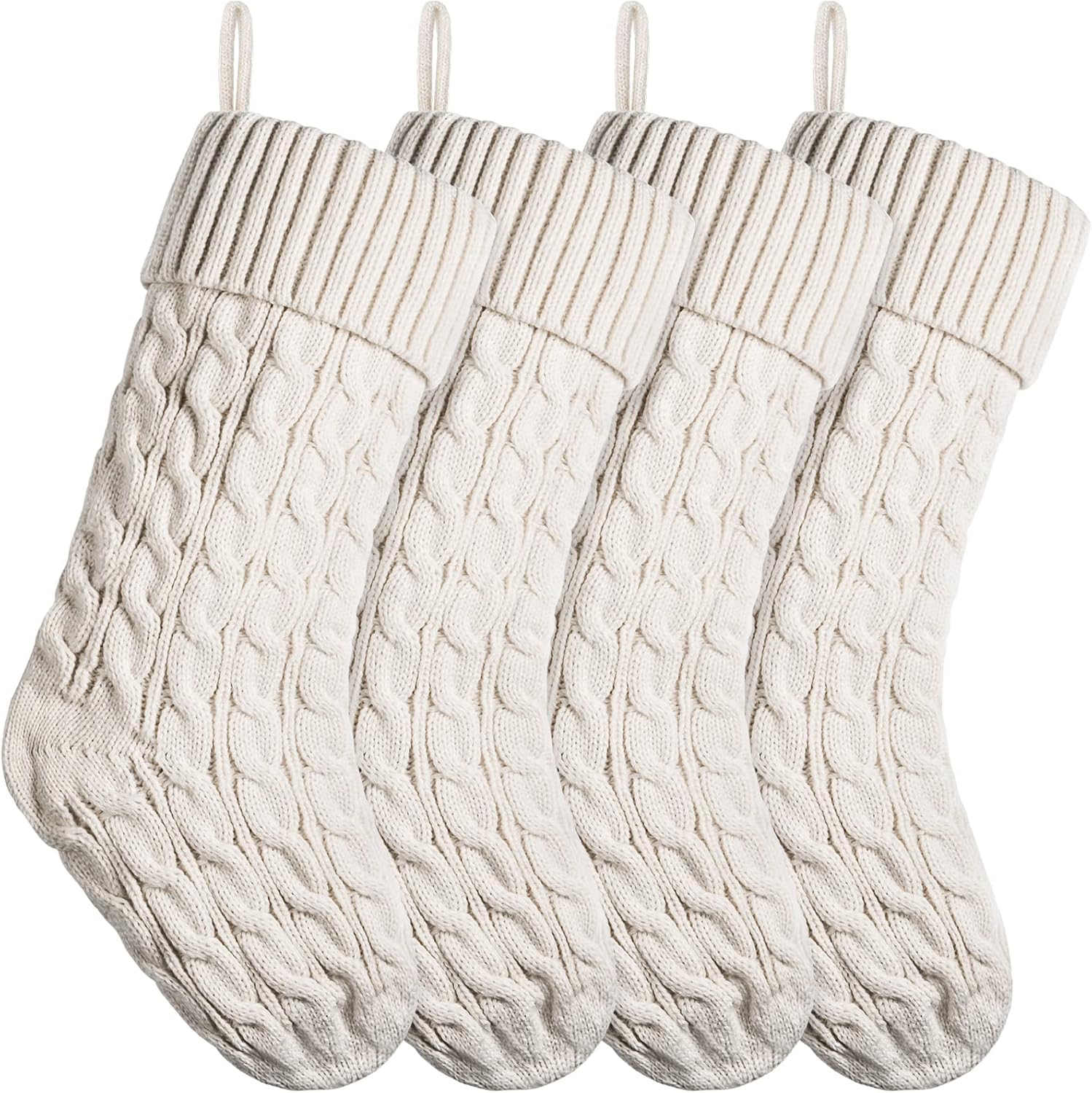 Stockings & Holders - Christmas Stockings Cable Knit Xmas Stockings 18 Inches Large Fireplace Stockings for Family Holiday Christmas Decoration (Ivory, 4)