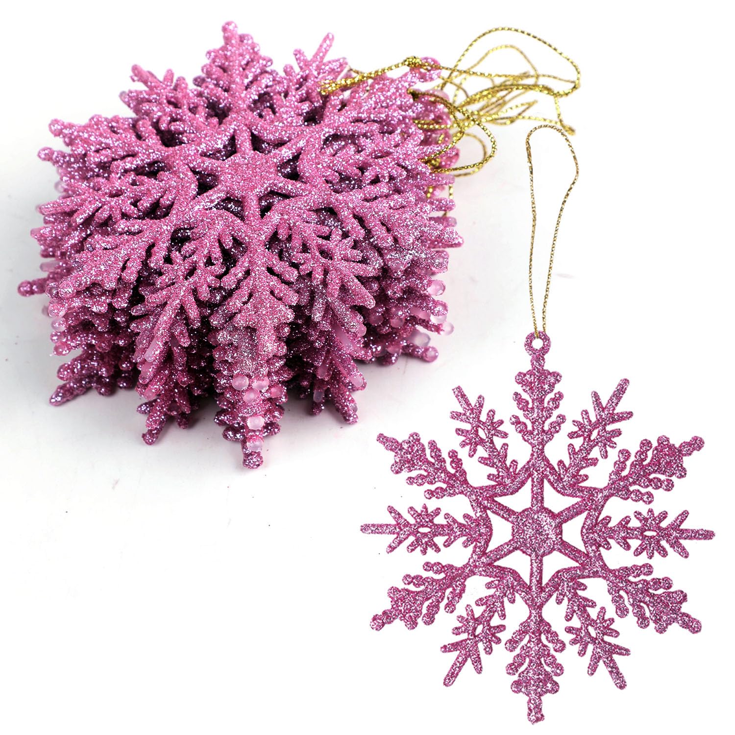 VEYLIN Purple Christmas Decorations, 12PCS Glitter Snowflakes Tree Hanging Decorations