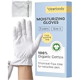 Clearbody Organics Bamboo Viscose and Spandex Gloves | 100% GOTs Certified Organic Cotton Gloves for Eczema - Breathable Hand Gloves for Moisturizing Overnight - Free Washing Bag