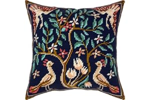 BRVSK Tapestry Needlepoint Kit for Adults and Beginners — Birds 16″ × 16″ with Clear, Precise Printed Design on Cotton Canvas; Includes 2 Needles, Yarn, and Easy-Read Chart