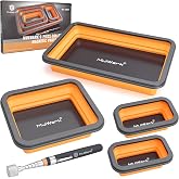 Mulwark 4Pcs Collapsible Magnetic Tray with 15Lb Magnetic Pickup Tool, 3 Sizes Silicone Magnetic Parts Tray for Organizing Screw Bolts Nuts Washers Pins Repair Tools Workshop