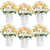 6 Set Wedding Centerpieces for Tables 12 Pcs Champagne and White Silk Rose Centerpiece Table Decorations with 6 Pcs 6 Inch Galvanized Vases for Bridal Shower Home Office Farmhouse Floral Arrangements