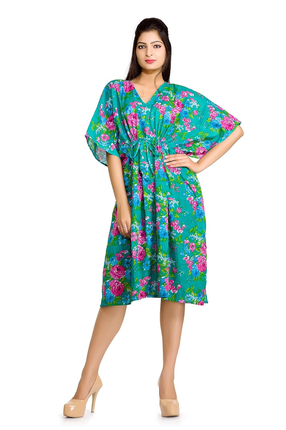 cotton short caftan nightwear short cover up green floral printed maxi short sexy maternity gown women's free size short dress cotton sleepwear nighty one