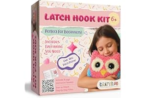 CRAFTILOO Latch Hook Kit for Kids Rug DIY Pillow Craft with Hook, Precut Yarn, Easy to Follow Pattern Cute Designs with Wise Owl Ages 6+