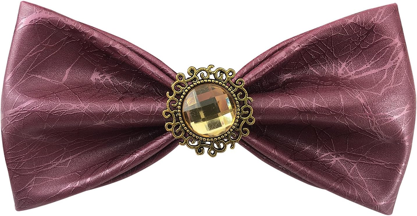 Mens Pre-Tied Bowties Leather Diamond Rhinestone Classic Solid Bow Tie for Men