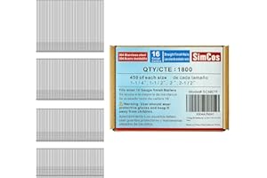 SIMCOS 16 Gauge 304 Stainless Steel Straight Finish Nails, Assorted Size Project Pack for Pneumatic, Electric Finish Nailer or Nail Gun (1-1/4"+1"-1/2"+2+2-1/2")