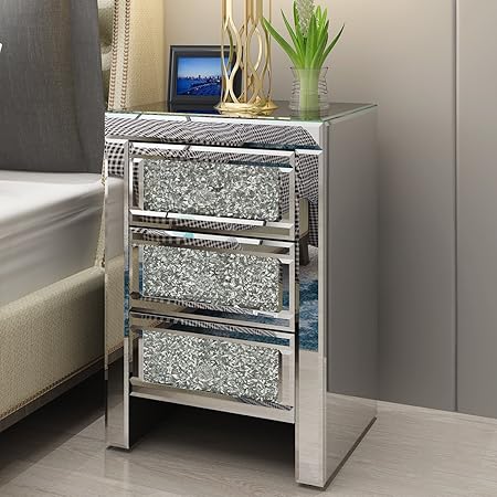 Ruication Mirrored Bedside Table Beautify Glass Storage Cabinet 3