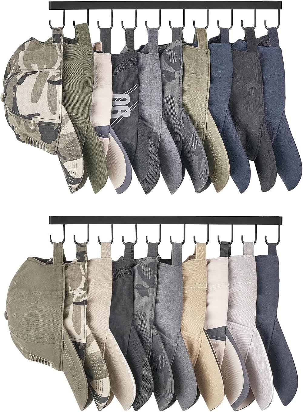 Mkono Hat Rack Wall Mount Set of 2 - 20 Cap Holder Organizer, Metal Closet