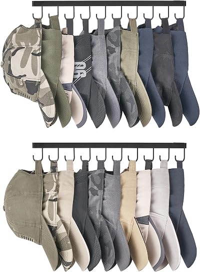 Mkono Hat Rack Wall Mount Set of 2 - 20 Cap Holder Organizer, Metal Closet