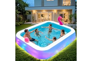 Danrelax 119"x86"x21“ Inflatable Pool with LED Lights, 3 Light Modes, 3-Ring Blow Up Pool for Adults & Kids, Thickened PVC Family Swimming Pool for Backyard & Outdoor Use (Includes Electric Air Pump)