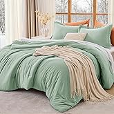 MUXHOMO Queen Comforter Set, All Season Ultra Soft Down Alternative Bedding - 3 Piece Lightweight Bed Set Includes 1 Comforter (90"x90") and 2 Pillow Shams (20"x26"), Sage Green