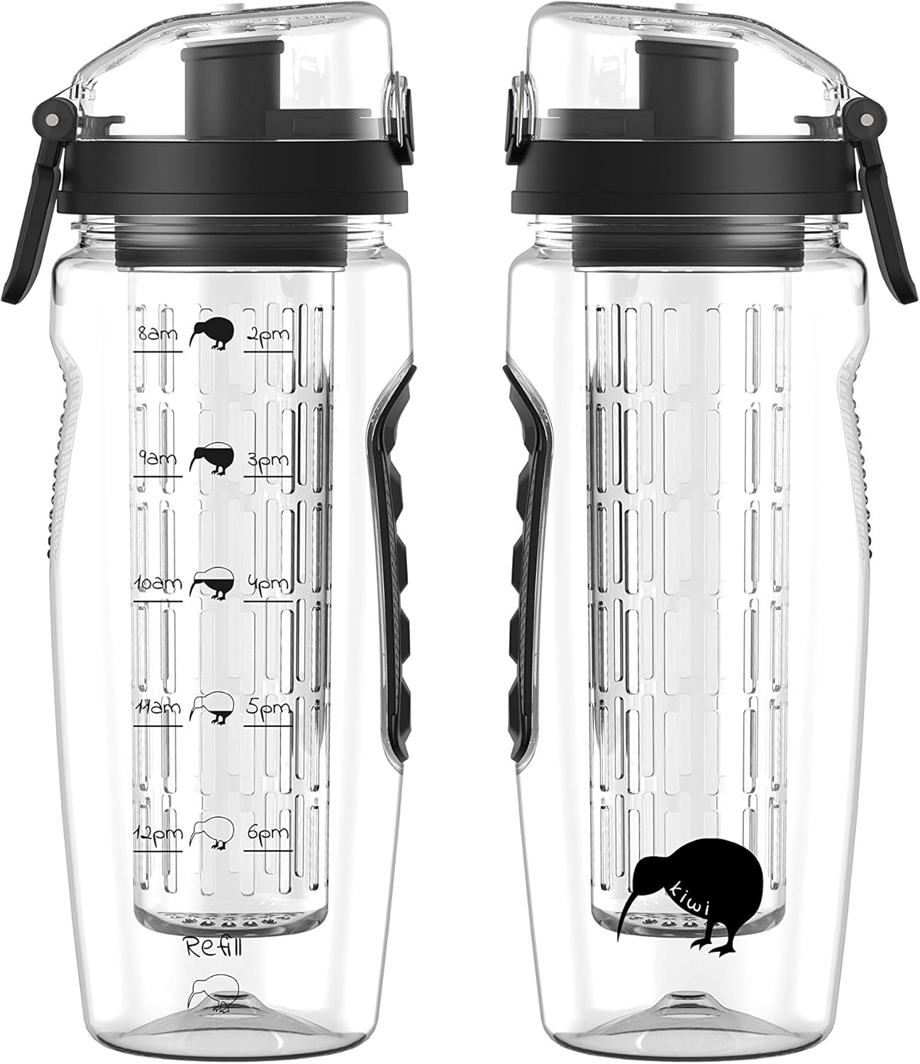 Kiwi Motivational Water Bottle with Fruit Infuser and Times To Drink
