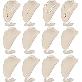 Huquary 12 Pcs Necklace Stand Display Jewelry Bust Display Stands Necklace Stand Jewelry Photography Props for Selling for Home Store Trade Shows(Flaxen,Linen)