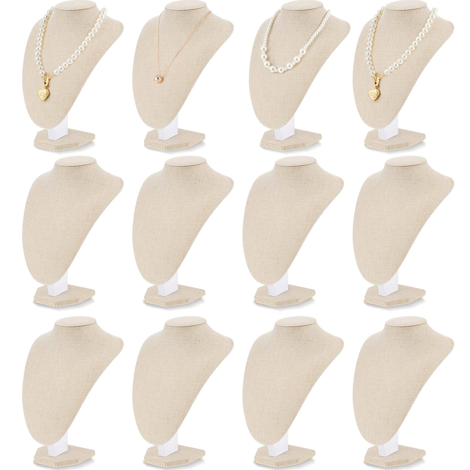 Photo 1 of Huquary 12 Pcs Necklace Stand Display Jewelry Bust Display Stands Necklace Stand Jewelry Photography Props for Selling for Home Store Trade Shows(Flaxen,Linen)