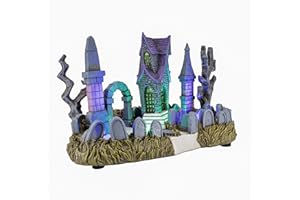 FG Square Cemetery Yard Graveyard Grave Theme Spooky Halloween Village Colorful LED Lights 9.25"x 5" x 6.25"