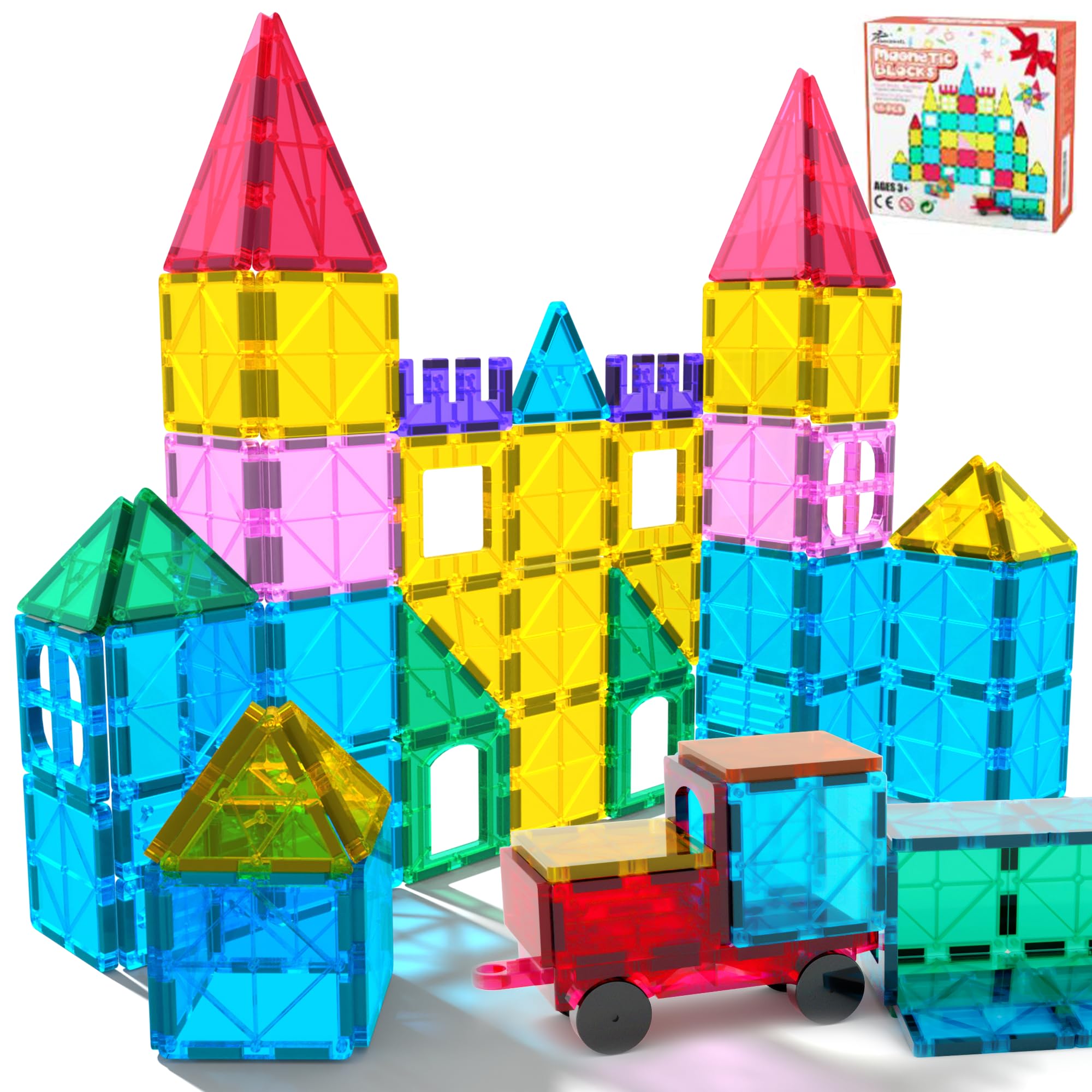 Jasonwell 65pcs Magnetic Tiles Building Blocks Set for Boys Girls Preschool Educational Magnet Construction Kit Stacking STEM Toys Christmas Birthday Gift for Kids Toddler 3 4 5 6 7 8 9 10 + Year Old