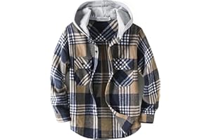Aimehonpe Boys Girls Casual Flannel Plaid Hoodies Fall Fashion Button Down Shirts Long Sleeve Cute Lightweight Jacket Coats