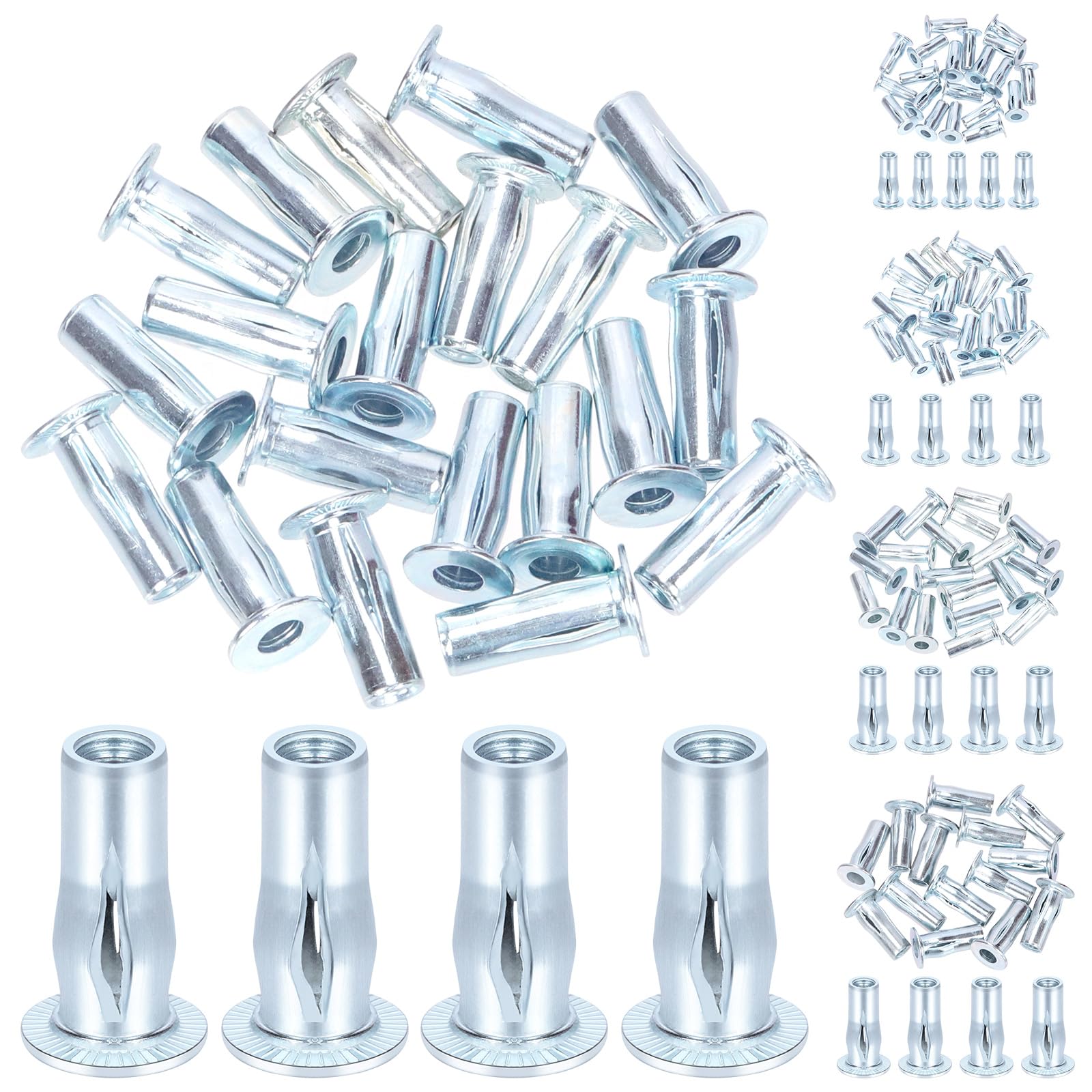 Mardatt 20Pcs M5 Multi-Grip Rivet Nuts, Zinc-Plated Pre-Bulbed Shank Flat Head Threaded Insert Nut, Carbon Steel Rivet Nuts for Construction Industrial