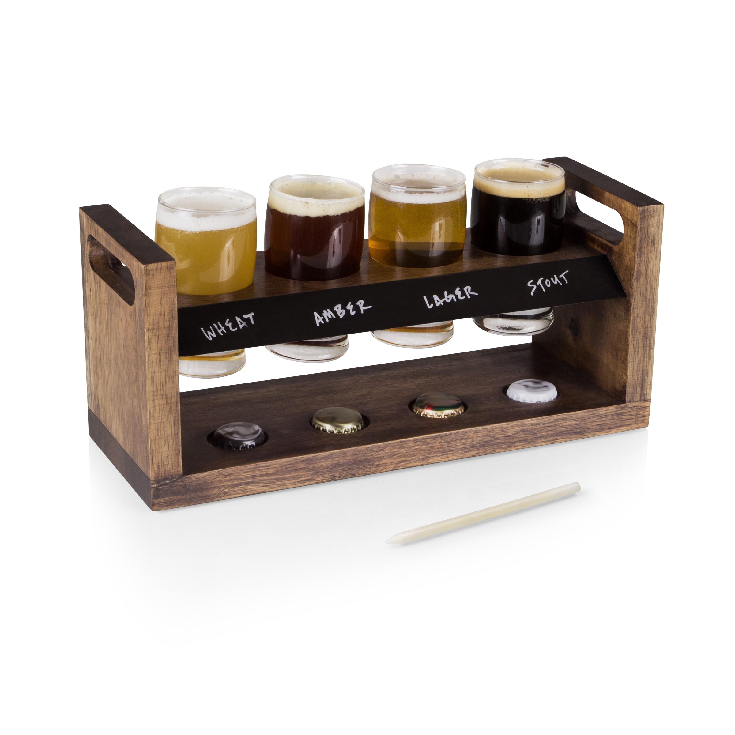 PICNIC TIME Legacy - a Brand - Craft Beer Flight Set - Beer Glasses Set - Gifts for Beer Lovers, (Acacia Wood),4 Fluid Ounces